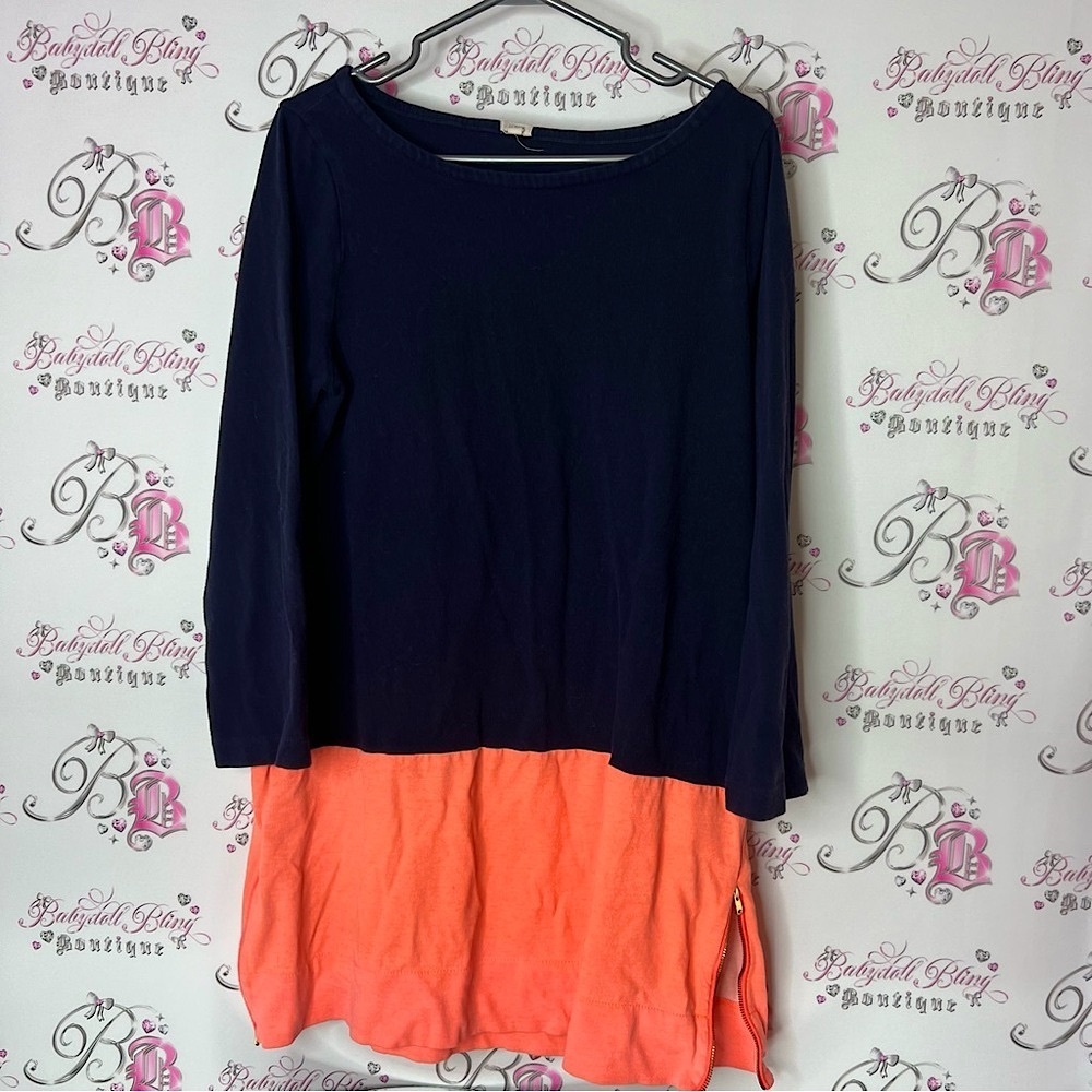 J.Crew Navy half and half sweater navy orange zipper gold Top